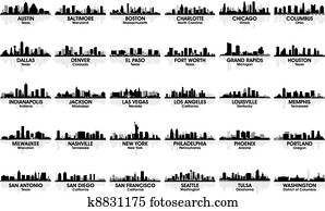 incrível, jogo, de, eua, cidade, skyline., 30, cities.