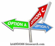 option, a, b, c, wahlen, entscheiden, am besten, weg, 3, straßenschilder, 3d, abbildung