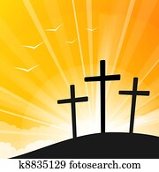 osterbilder, stil, drei, kreuze