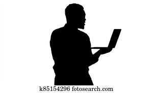 silhouette, heiter, erfolgreich, jung, afrikanischer amerikaner, manager, wi