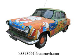 Bizarre isolated tricky colored vintage car