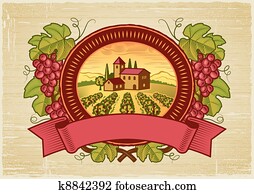 Grapes harvest label Grapes harvest label