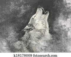 lobo, feito à mão, ilustração, ligado, cinzento, fundo