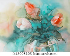 אדום, צבעוניים, ב, רקע ירוק, וואטארכולור