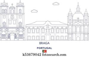 braga, linear, horizonte cidade, portugal