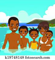 familia americana africana, en, piscina