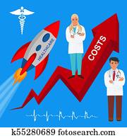 opstand, gezondheidszorg, kosten, vector, illustratie