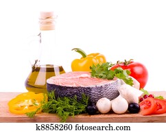 חתיכה, של, a, סלמון, עם, ירק