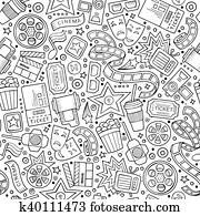 映画館 オブジェクト ポップコーンのバケツ フィルムロール 切符 クラッパー ３ｄめがね クリップアート 切り張り イラスト 絵画 集 K Fotosearch