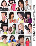 Sixteen close up studio shots of people and their hobbies