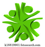 trabajo en equipo, compañía, verde, logotipo, 3d