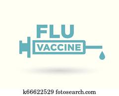 שפעת, תרכיב, בריאות, איקון, תג, עם, כחול, מזרק, חתום