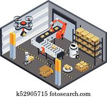 Automatic Logistics Delivery Isometric Background Automatic Logistics Delivery Isometric Background