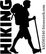 hiker, com, hiking, palavra