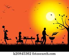Sunset Evening Means Bbq Grill And Barbecued Sunset Evening Means Bbq Grill And Barbecued