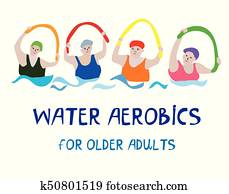 Water aerobics banner with senior women Water aerobics banner with senior women