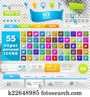 קבע, של, דירה, עצב, icons,, elements,, widgets, ו, menus., אתר אינטרנט