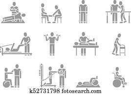 Medical physical therapy and people rehabilitation treatment black silhouette vector icons Medical physical therapy and people rehabilitation treatment black silhouette vector icons