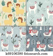 Seamless pattern set with llama and cactus. vector illustration for fabric, textile, wallpaper Seamless pattern set with llama and cactus. vector illustration for fabric, textile, wallpaper