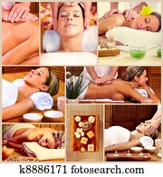 Spa massage collage background.