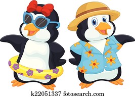 cute, caricatura, pingüim, em, verão, holi