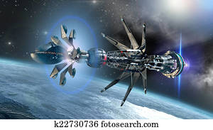 Spaceship with forming Warp Drive Spaceship with forming Warp Drive