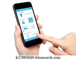 woman hand holding the phone with system clever house