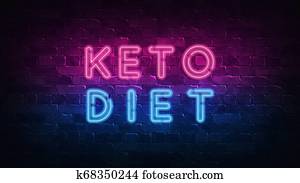 Keto diet concept. Purple and Blue Neon SIGNBOARD on a dark brick wall. 3D ILLUSTRATION Keto diet concept. Purple and Blue Neon SIGNBOARD on a dark brick wall. 3D ILLUSTRATION