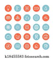 kraft energie, flache, heiligenbilder, satz