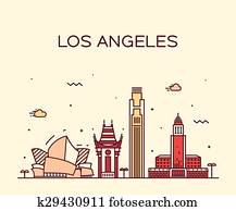 Los Angeles skyline vector illustration linear Los Angeles skyline vector illustration linear