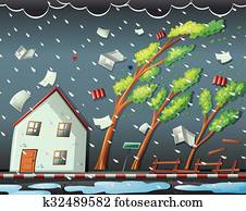 Natural disaster scene with hurricane Natural disaster scene with hurricane