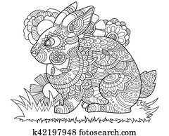Rabbit bunny coloring book for adults vector Rabbit bunny coloring book for adults vector