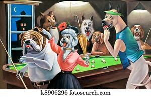 The dogs playing billiards The dogs playing billiards