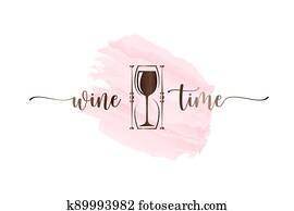 כוס של יין, שעון חול, אומנות, וואטארכולור, לוגו, עצב