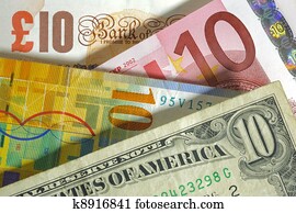 dólar, franco, euro, libra, moneda, de, estados unidos de américa, europa, suizo, inglaterra