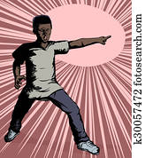 enojado, juventud, señalar