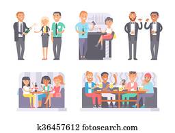 Group of friends enjoying evening drinks in bar alcohol people character vector illustration.