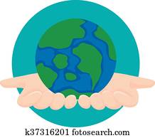 handen, vasthouden, globe