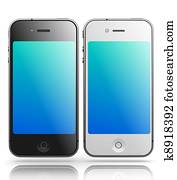 Iphone - Like Black and White Smartphones on White Background, 3D Render. Iphone - Like Black and White Smartphones on White Background, 3D Render.