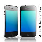 Iphone - Like Black Smartphones on White Background, 3D Render. Iphone - Like Black Smartphones on White Background, 3D Render.