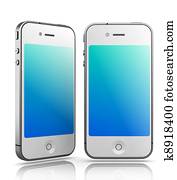 Iphone - Like White Smartphones on White Background, 3D Render. Iphone - Like White Smartphones on White Background, 3D Render.
