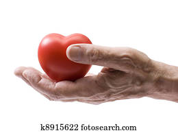 Old hand with red heart Old hand with red heart