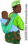Vector of african woman giving piggyback ride to son. Vector of african woman giving piggyback ride to son.