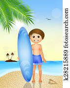 ילד, עם, גלוש, על החוף