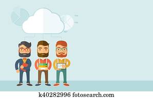 drie, managers, werkende, samen.