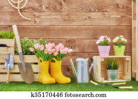 Gardening tools on the grass Gardening tools on the grass