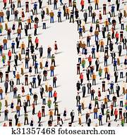 grote groep van mensen, in, nummer 1, een, form.