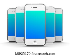 Iphone - Like White Smartphones on White Background, 3D Render. Iphone - Like White Smartphones on White Background, 3D Render.