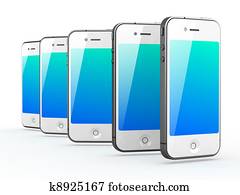 Iphone - Like White Smartphones on White Background, 3D Render. Iphone - Like White Smartphones on White Background, 3D Render.