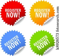 Register now vector sticker Register now vector sticker
